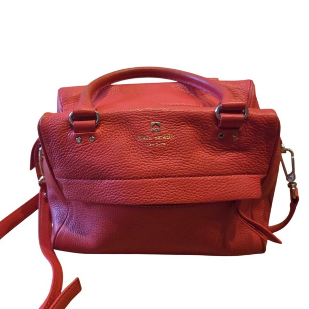 Kate Spade NY Grant Park Hadlen Pebbled Leather Satchel Crossbody Bag Coral Red - Picture 1 of 16